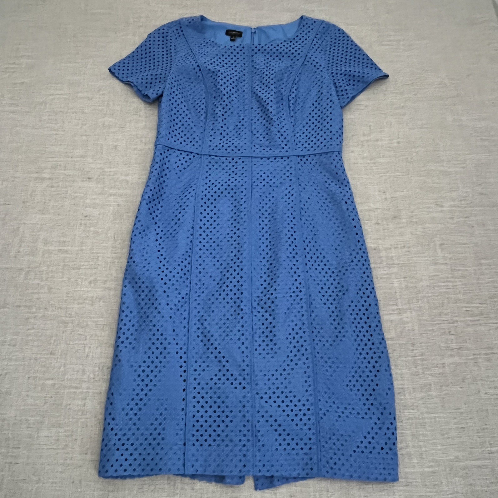 Talbots Shift Sheath Dress Periwinkle Blue 6 Laser Cut Lined Office Garden Guest