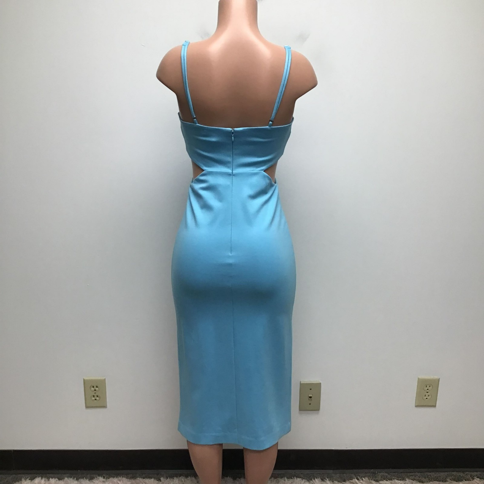 H:ours Womens Light Blue Adjustable Strap Cut Out Leg Slit Hayden Sheath Dress M