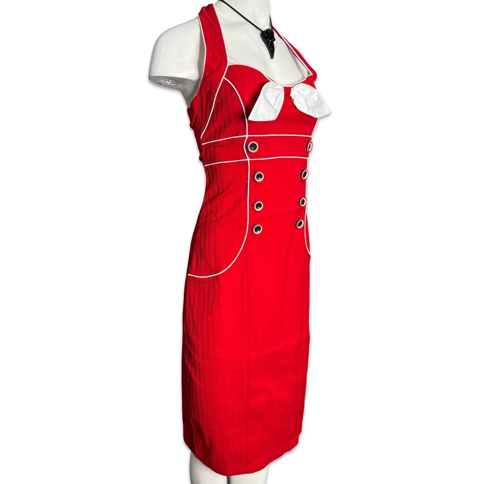 Voodoo Vixen Vintage Pencil Red 50’S Emo Pin Up Rockabilly Dress DRA2079