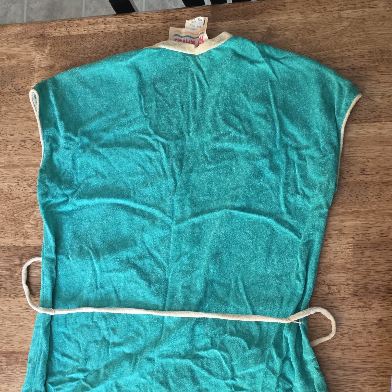 New Raves Teal Terry Cloth Button Front Belted V-Neck Long A-Line House Dress 7