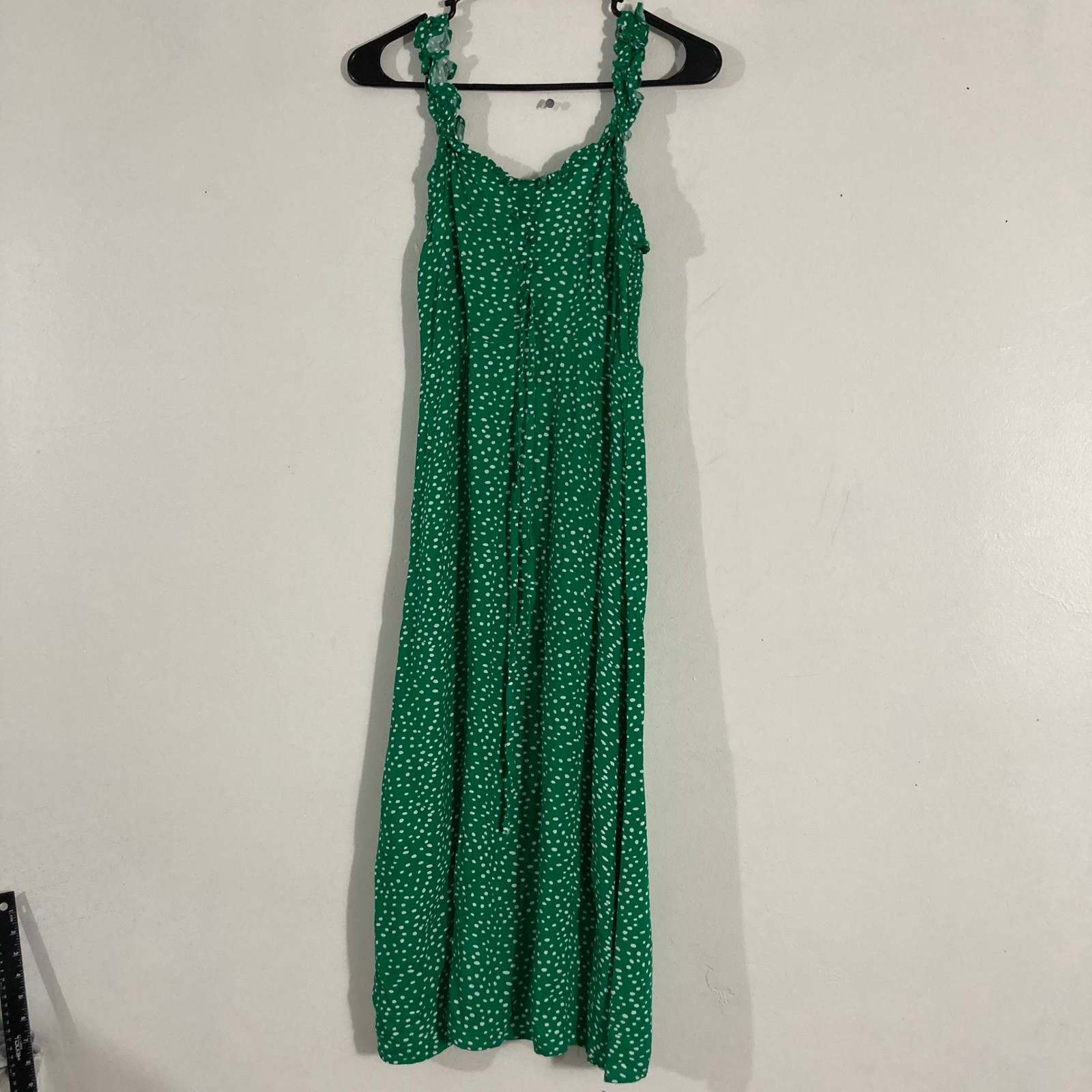 Soprano Polka Dot Midi Dress Womens Medium Green Ruffle Strap Sundress