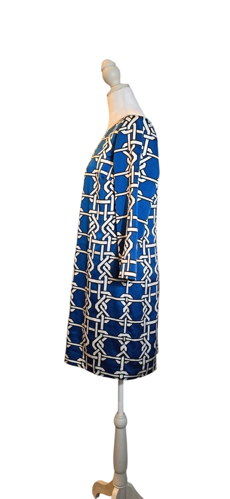 The Limited Geometric Shift Dress Boat Neck 3/4 Sleeve Blue White Black Zip S
