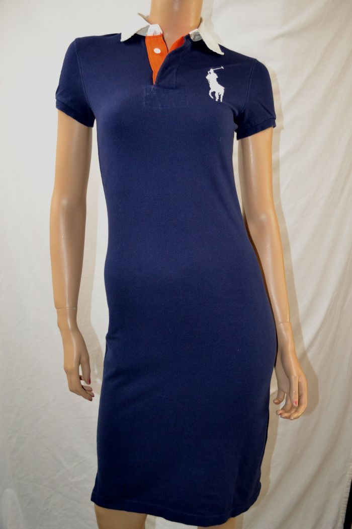 Ralph Lauren NAVY RUGBY POLO DRESS WHITE BIG PONY $198 VALUE NWT XS