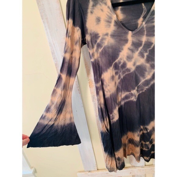 LOVE TANJANE Womens S Tie Dye Olive & Tan Drape Sleeve Dres