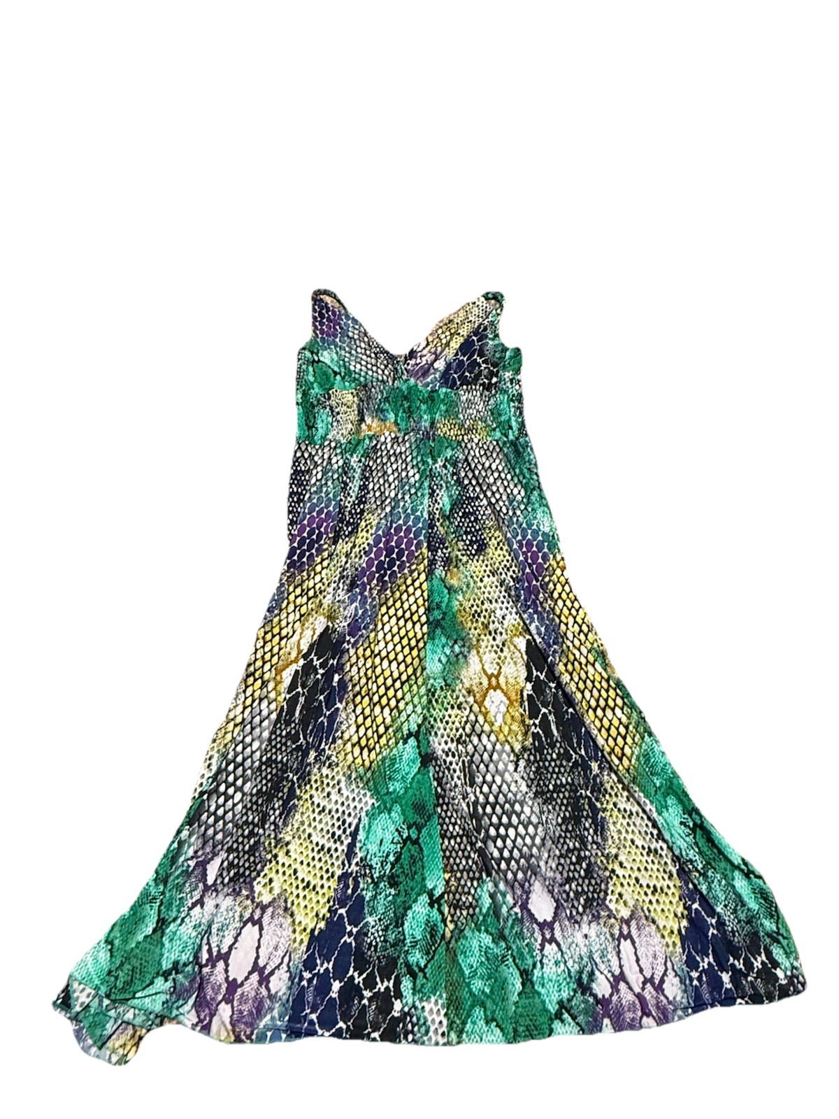 Just Love Snakeskin Print Maxi Dress XL Womens Green Purple And Yellow