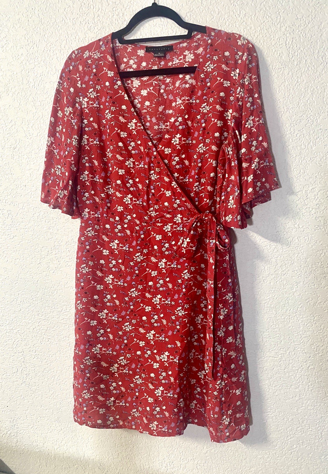Sanctuary Women’s Floral Spring Red Cottagecore Faux Wrap Dress Size Medium