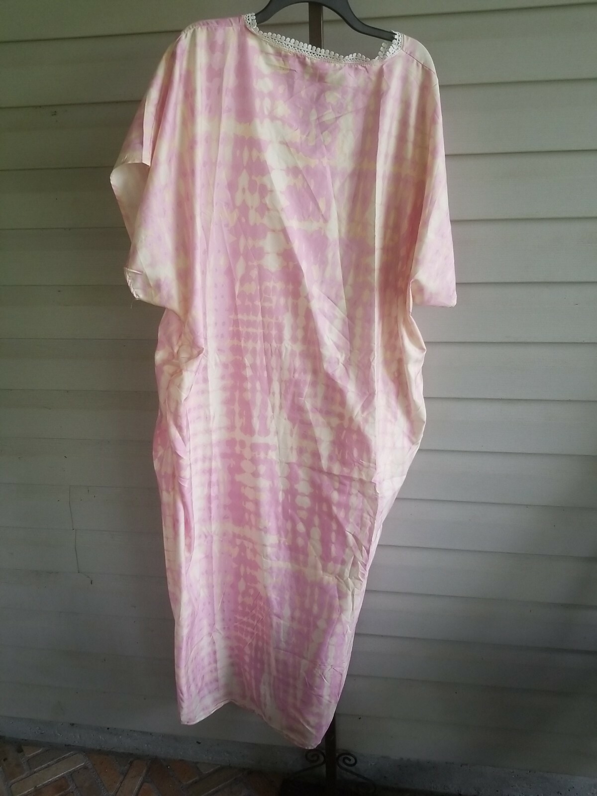 Lulla by Bindya Dress Kaftan Boho Tunic Tie Dye Pink Silky ONE SIZE RuchedNWT$95