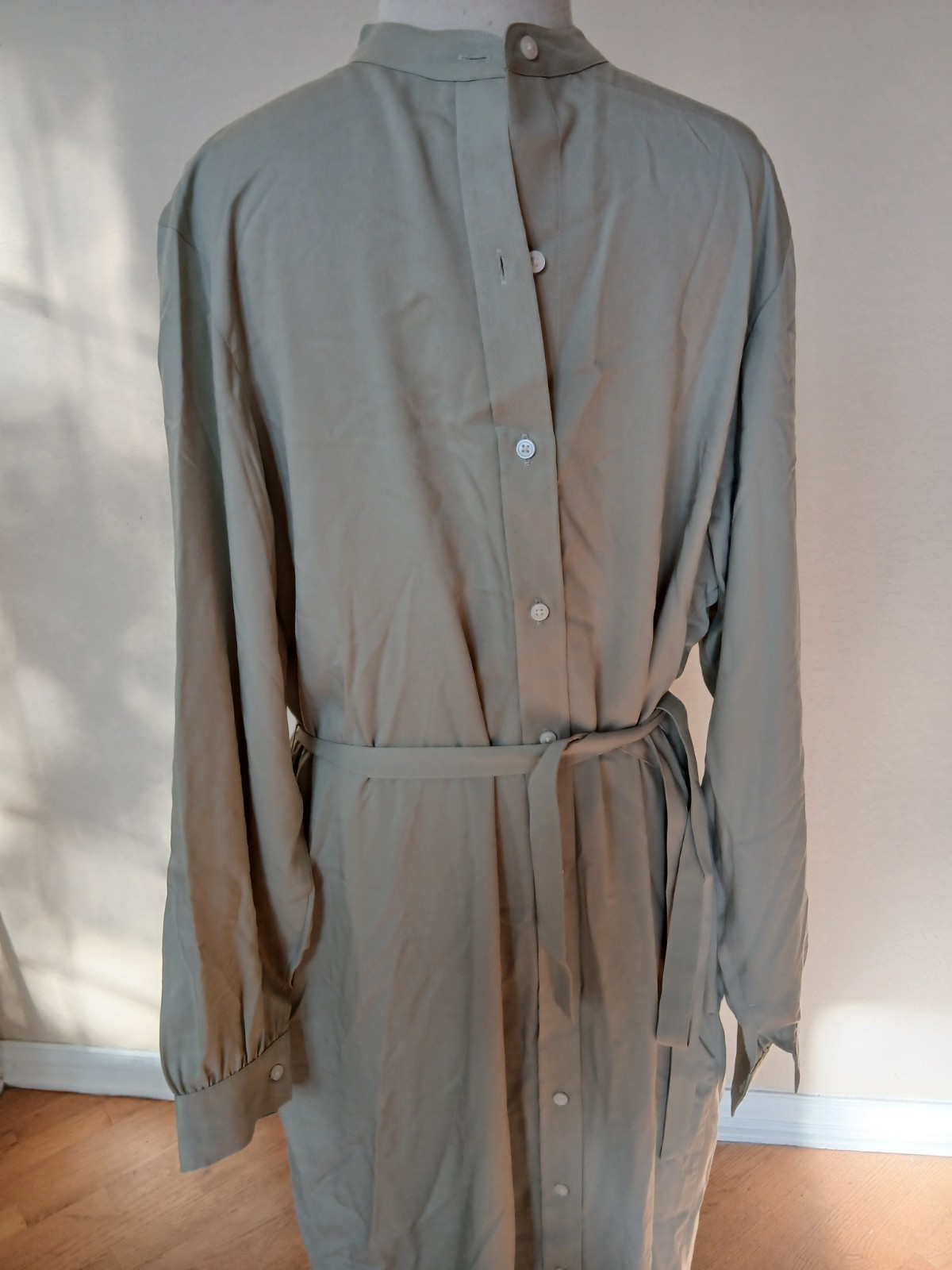 Uniqlo Kimono Cover Up Maxi Belted Light Green Dress Minimalistic Kaftan S/M