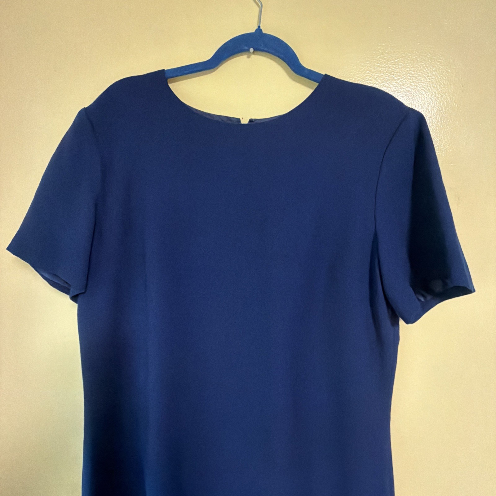 Talbots Linen Blend BLUE Dress Size 16 Short Sleeve Lined Conservative preowned