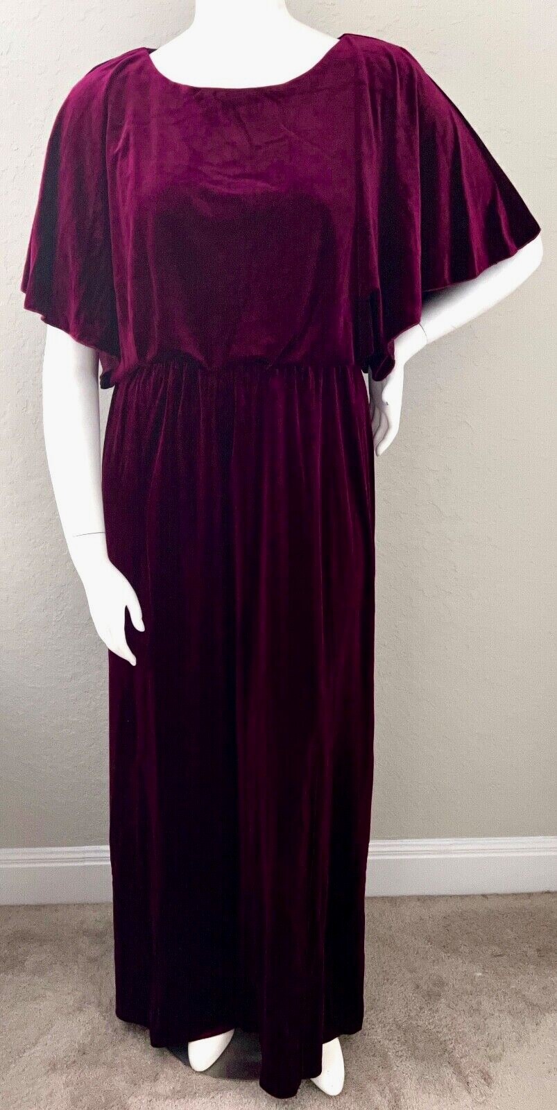 See N Be Seen Velvet Long Maxi Cape Style Dress Burgundy Wine Plus 1X 2X – New!