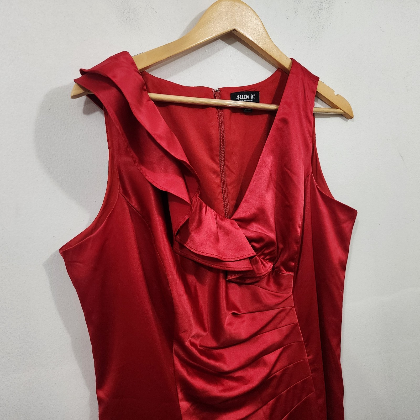 ALLEN B Allen Schwartz Red Satin Short Party Cocktail Dress Drape Back Size 16