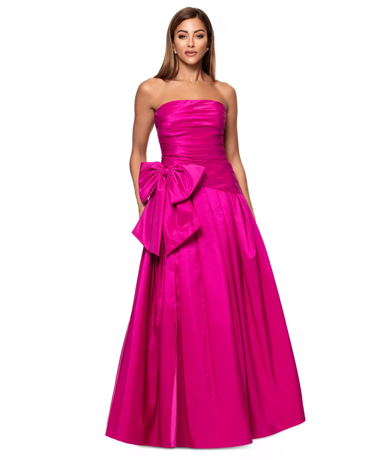 Xscape Womens Bow Trim Ruched Strapless Gown Dress Size 6 In Pink