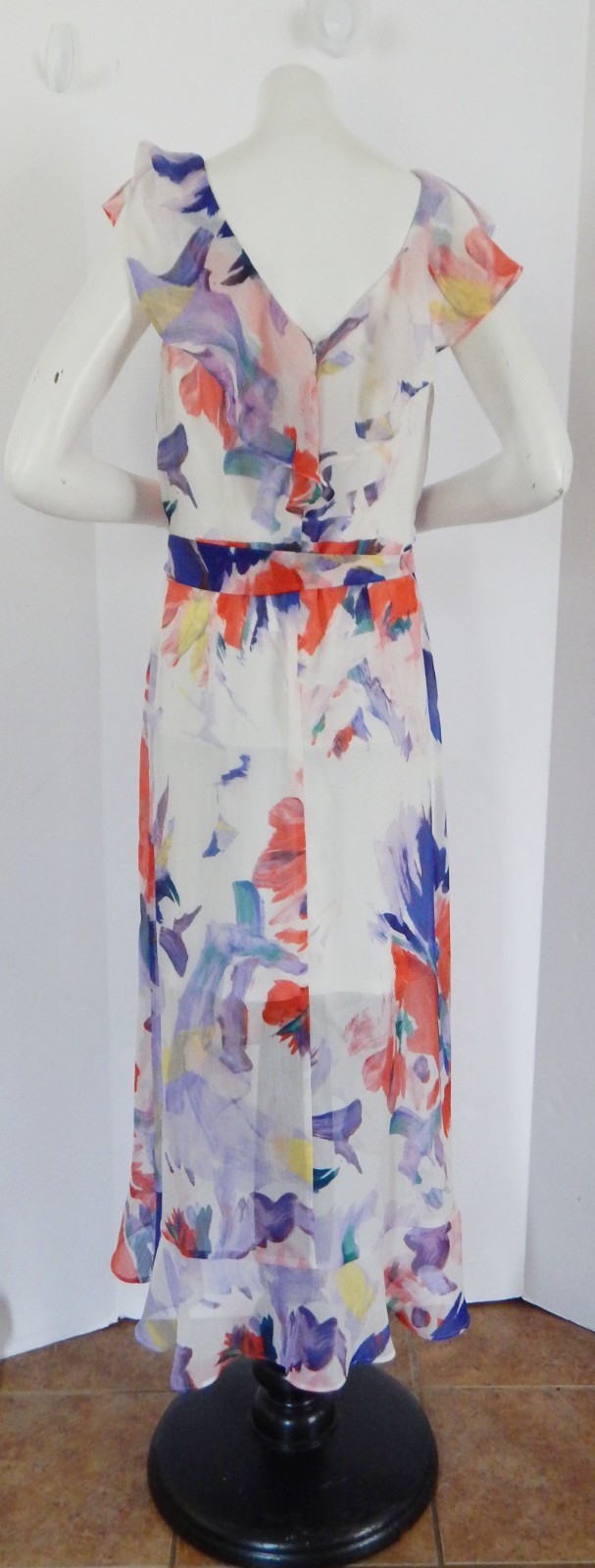 Harper Rose Watercolor Floral Ruffle V-Neck Lined Below Knee Dress Size 4