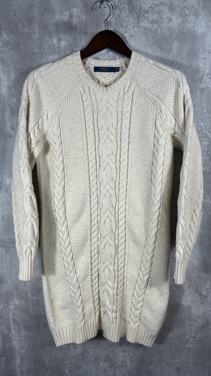 Polo Ralph Lauren Sweater Dress Womens Medium Fisherman Cream Knit Cotton