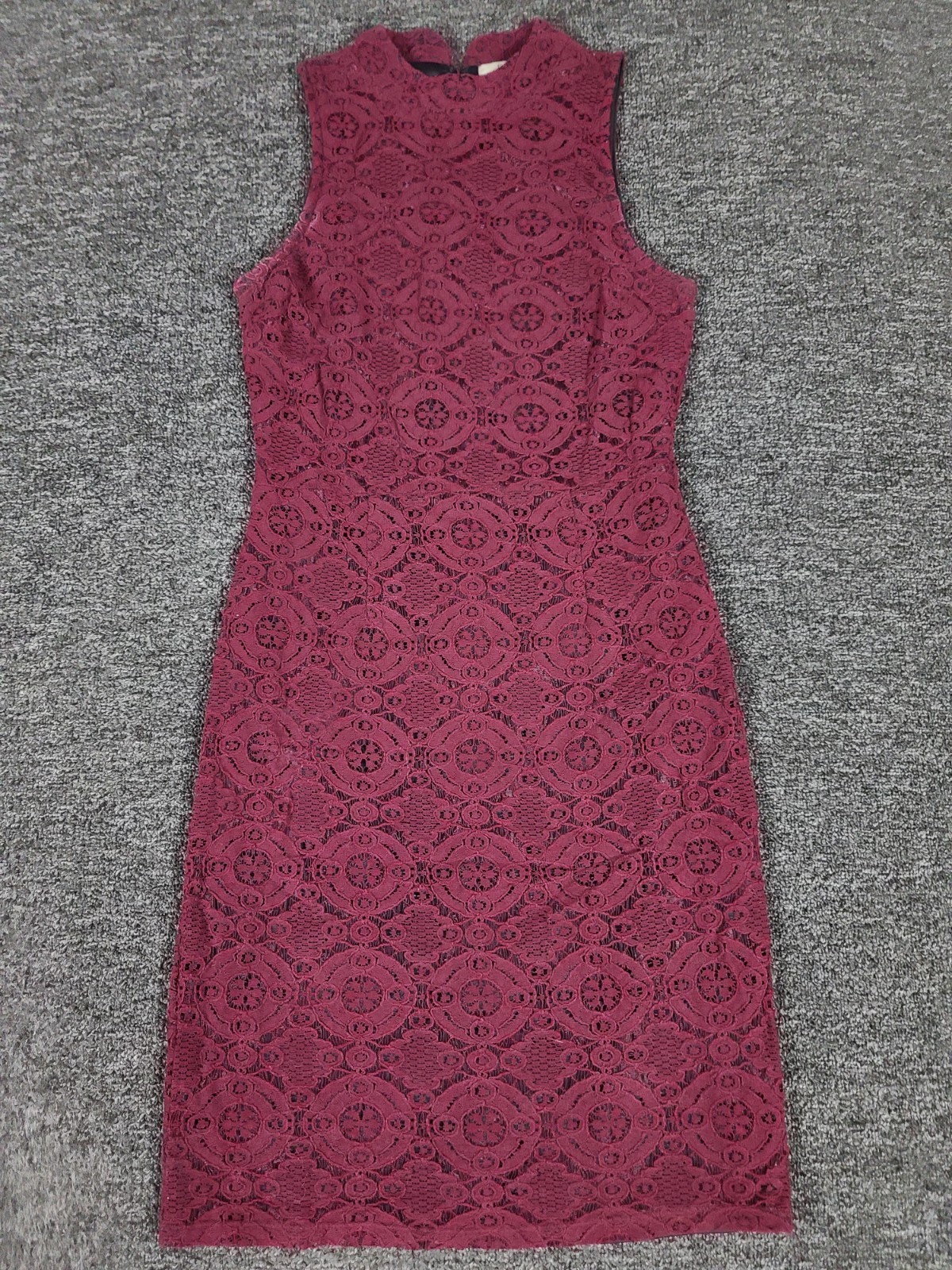Womens Dress Juniors Medium Maroon Lace Sheath Dex Brand Lined Half Zipper Back