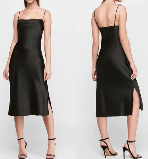 Express XL Black Satin Slip Midi Dress Cowl Neck Adjustable Straps
