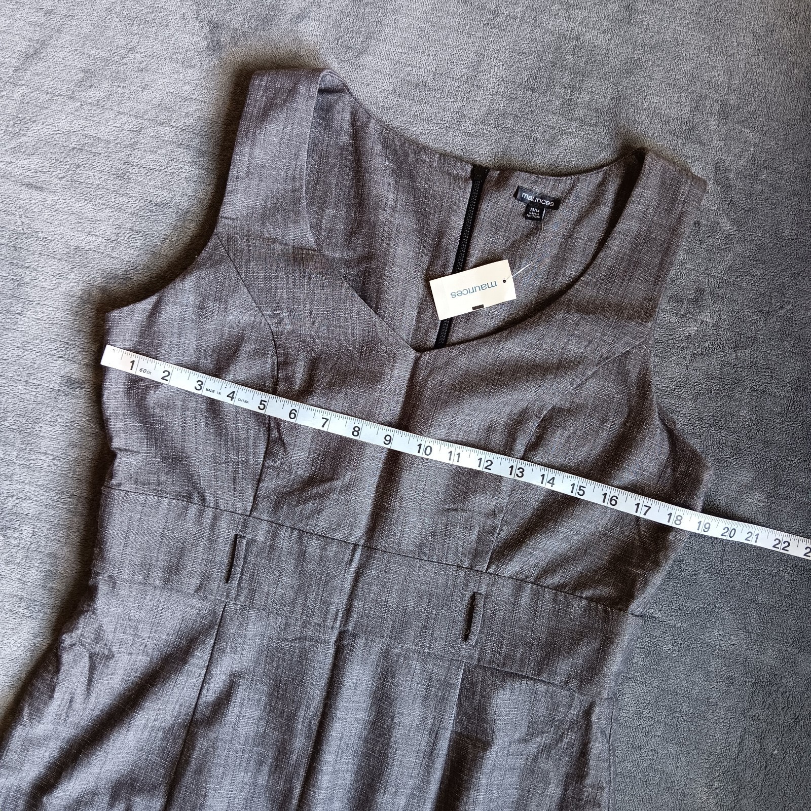 Simple Gray Sleeveless V-Neck Chambray Dress, Maurices Sz 14, Academia, Office