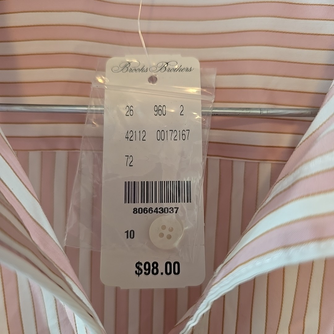 Brooks Brothers Pink White Striped Poplin Elbow Sleeve Shirt Dress Size 10