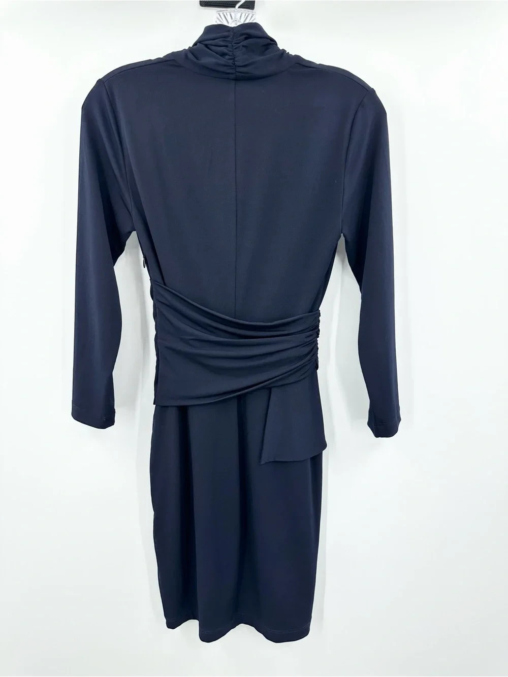 The Fold London Arlington Navy Jersey Dress Peplum Wrap Size Small