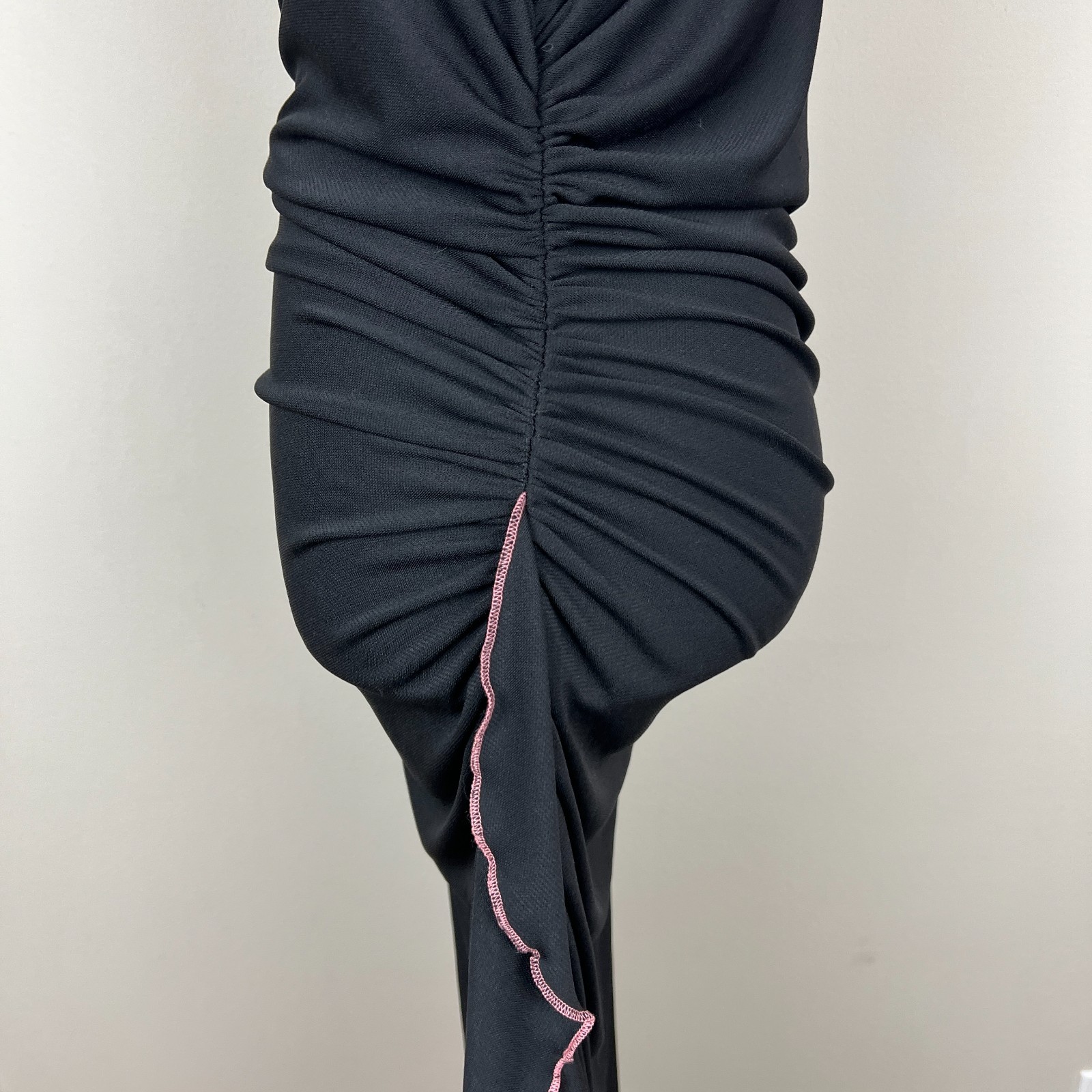 Vintage Y2K 90s City Triangles Dress Large Black Pink Ruched Draped Cowl Neck L