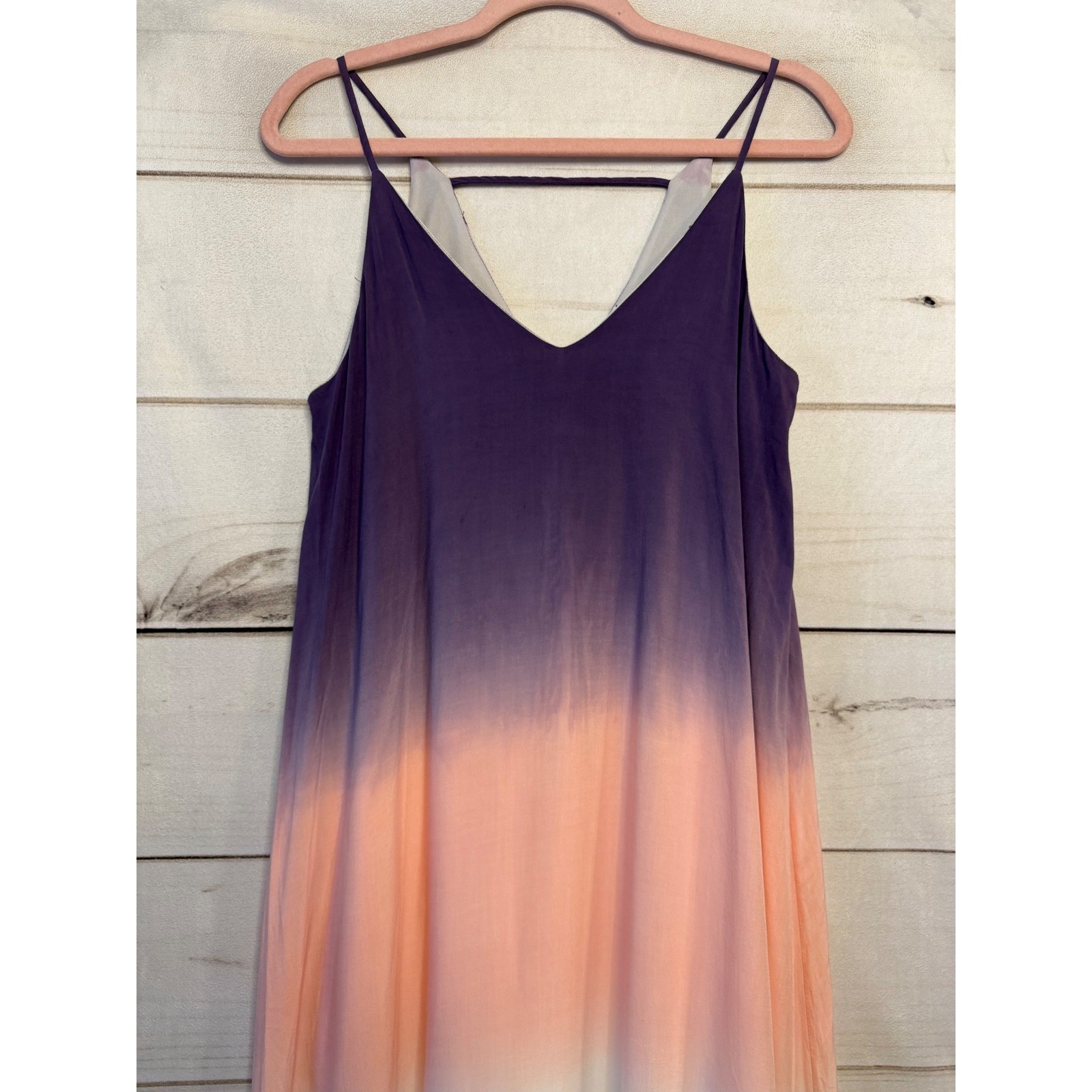 She + Sky Womens Purple Peach Ombre V-Neck Spaghetti Strap Midi Dress SS6279 S