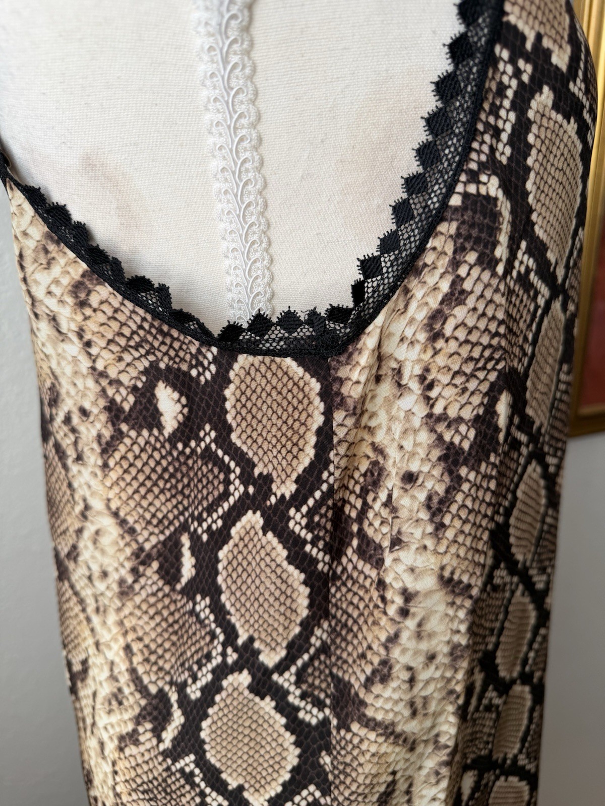 23- The Kooples Snakeskin Print Silk Midi Slip Dress Size 1 (Sm) NWT Lace Trim