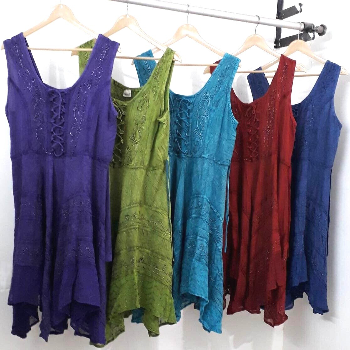 Women’s Zendaya Stonewashed Embroidered Floral Vine Sleeveless U-Neck Dress Mix