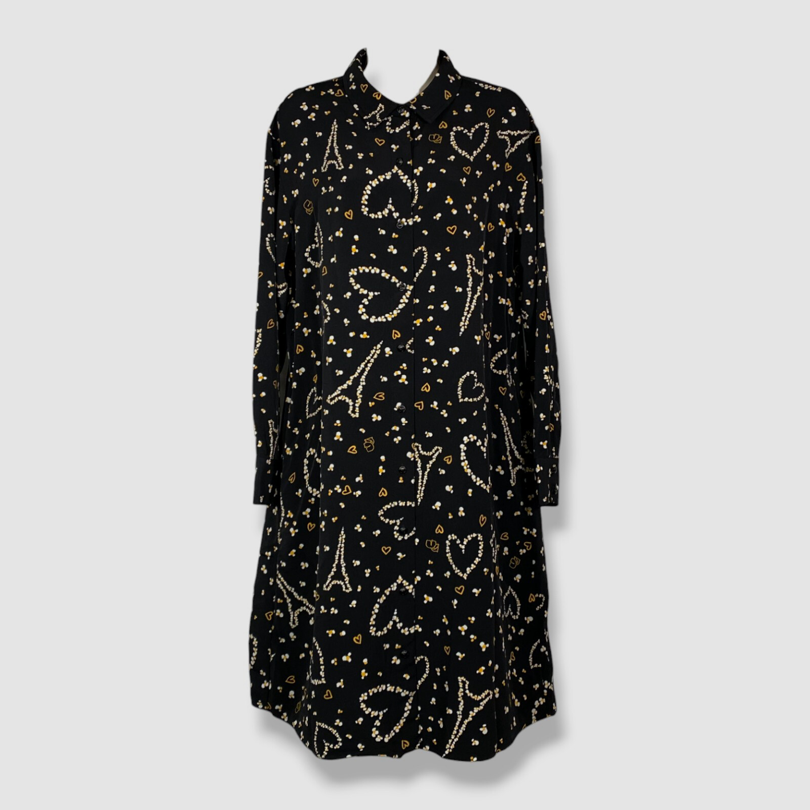 Karl Lagerfeld Paris Women’s Black Logo Collared Button-Up Shirt Dress Size 10