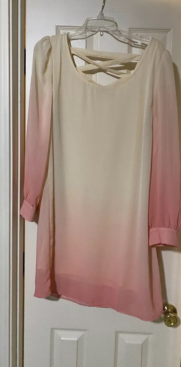 PERCH by Blu Pepper Women’s Midi Dress Peach Cream 35″ Criss Cross Back Size 1X