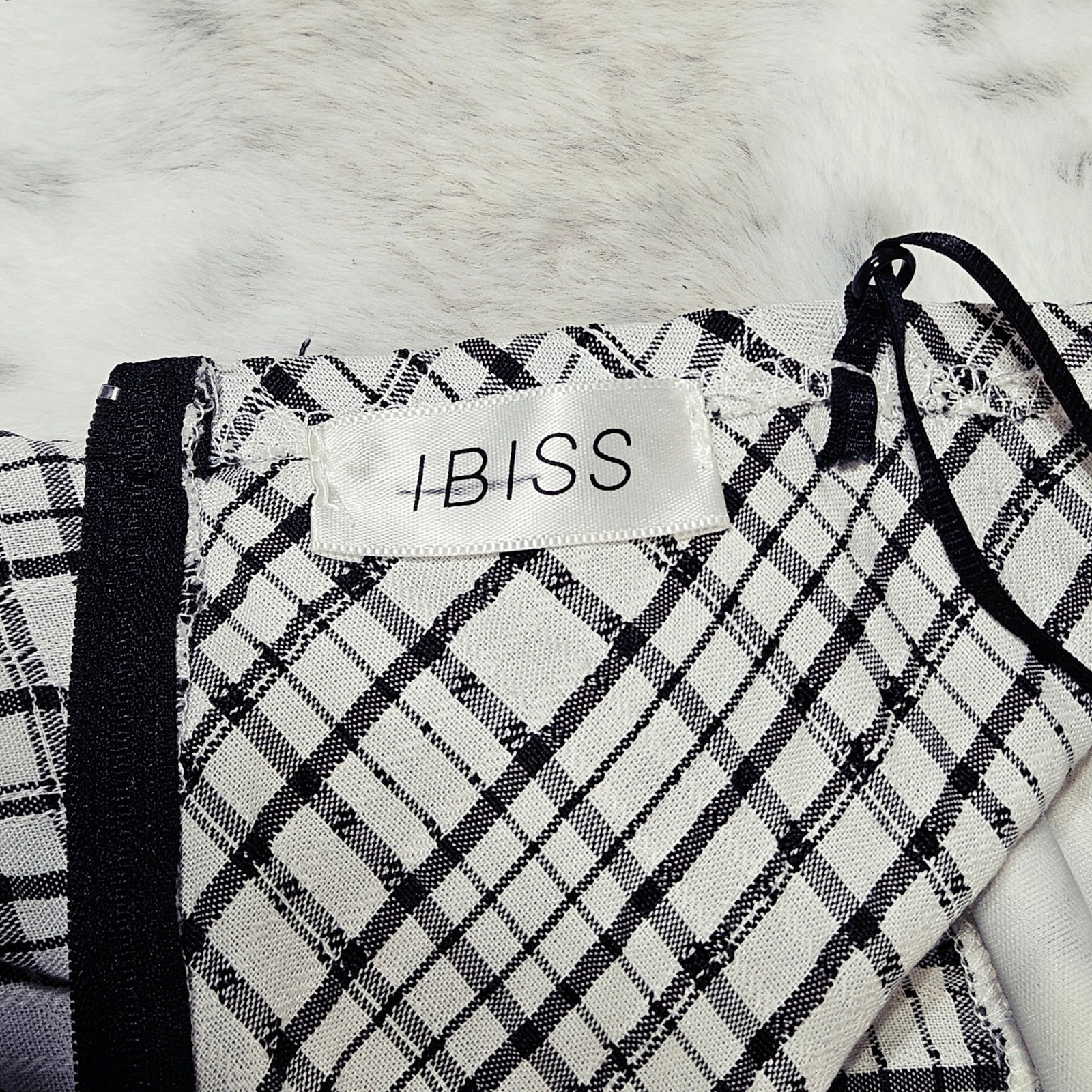 IBISS White Black Plaid Surplice Mini Dress S Dark Academia Preppy Girly Retro