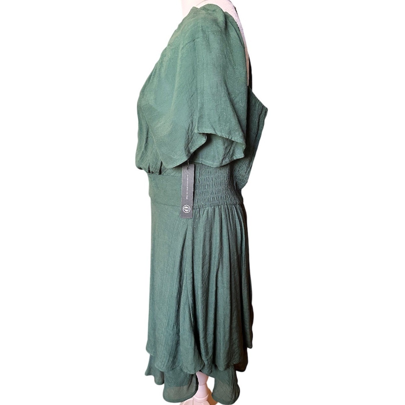 As U Wish Green Surplice Mini Dress Flutter Sleeve Smocked Back XL