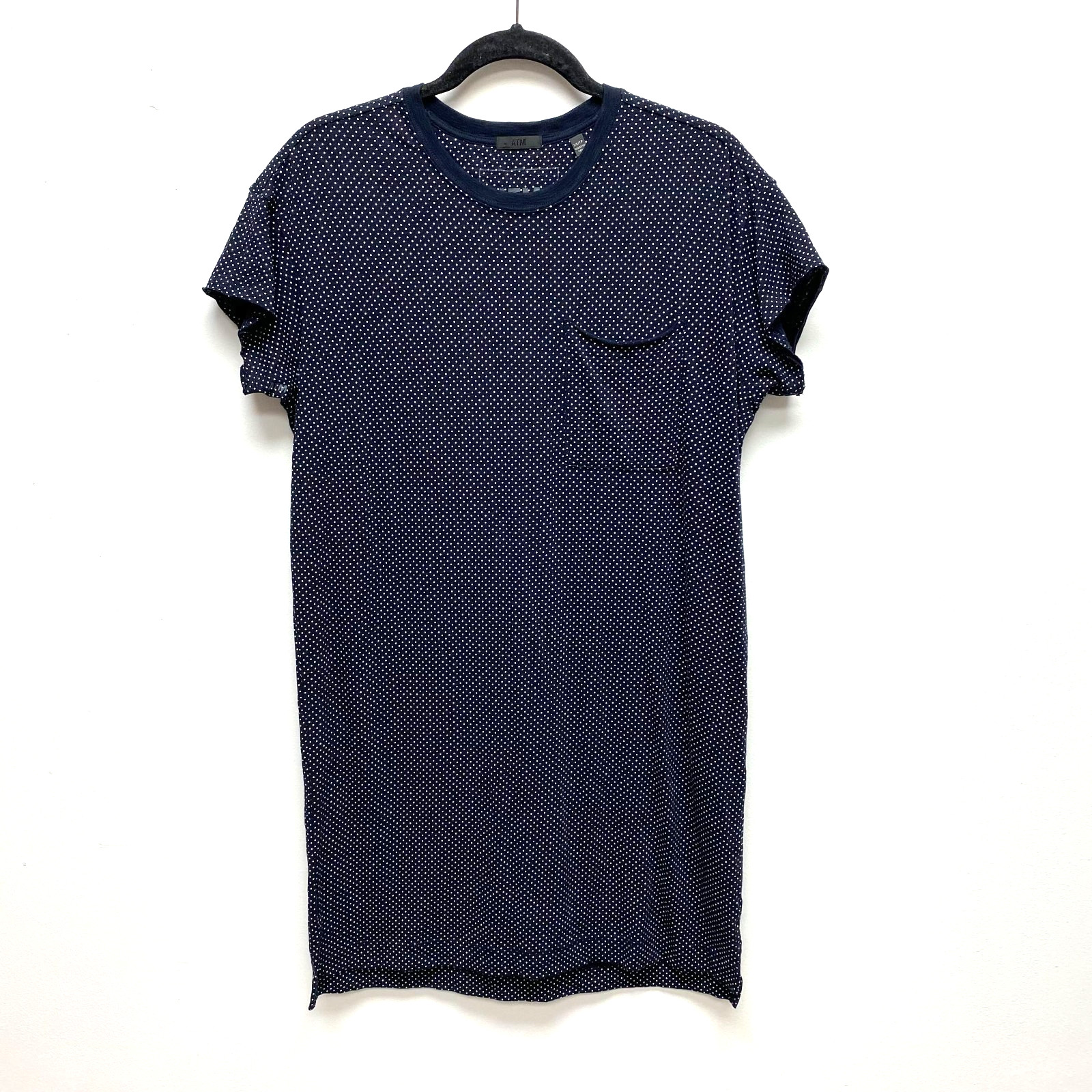 ATM Anthony Thomas Melillo Navy Pin Polka Dots Short Sleeve T-Shirt Dress XS