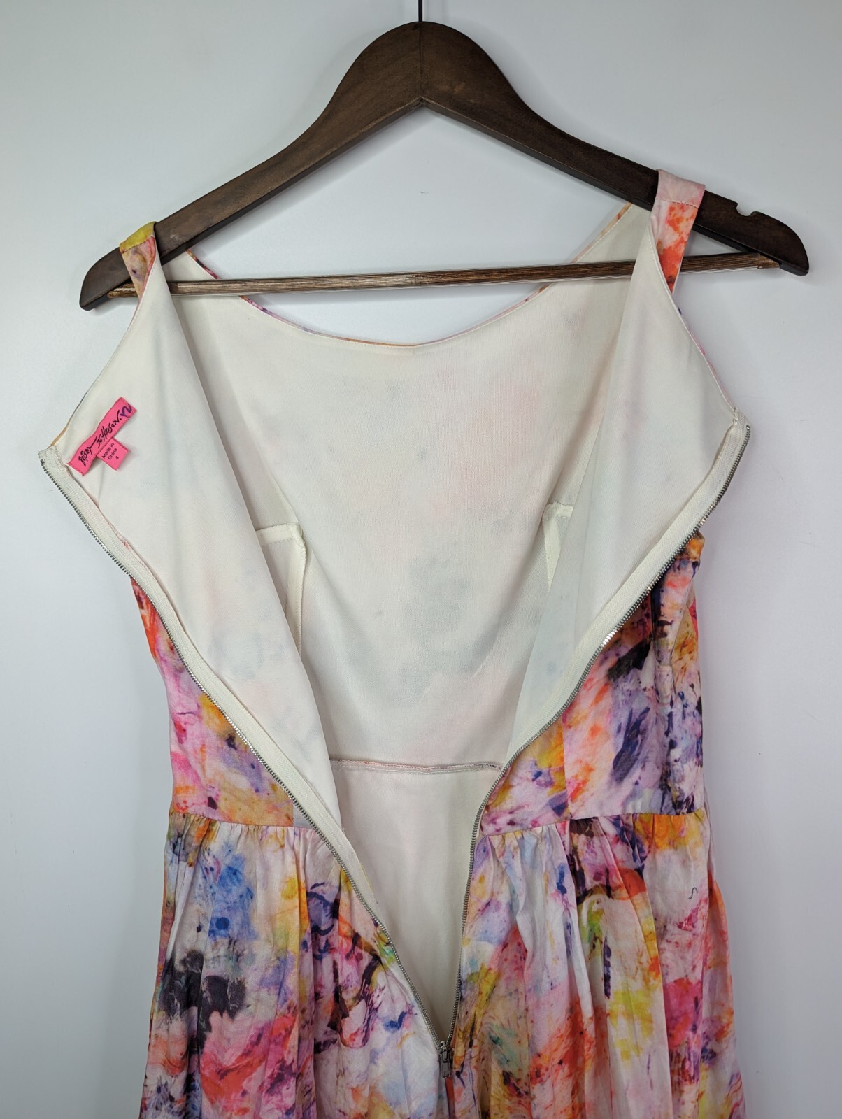 Betsey Johnson Womens Orange Purple Tie Dye Round Neck Zip Fit And Flare Dress 4