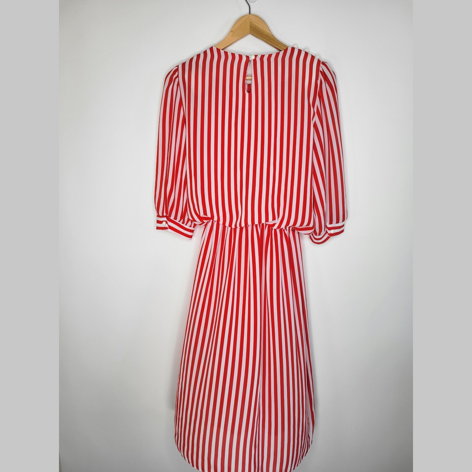Vintage Striped 1940s Size XS Sailor Blouson Dress Red Collar Bow Clown Nautical