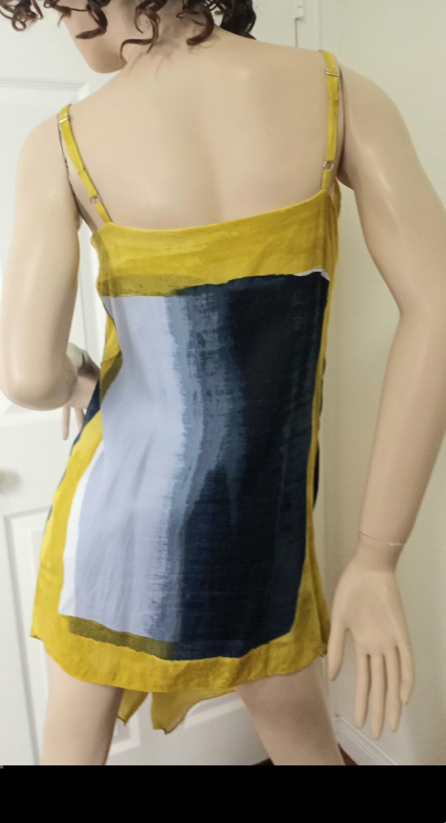RACHEL Rachel Roy YELLOW, BLACK , GRAY, WHITE SUMMERTIME SLEEVELESS DRESS LARGE