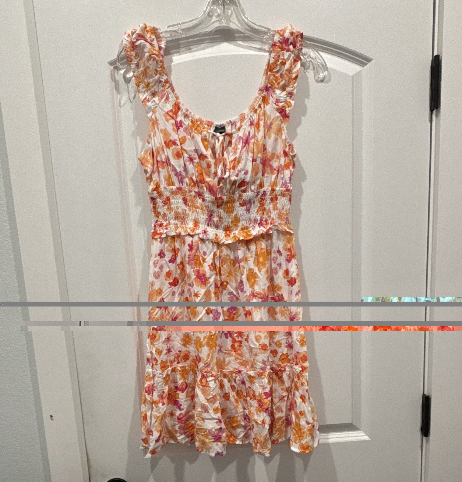 Wild Fable Floral Smocked Ruffle Mini Dress Women’s S White Orange Pink