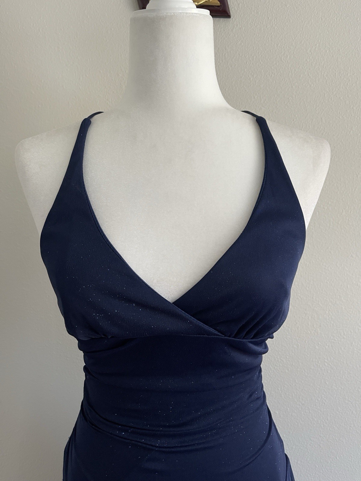 City Studio Vintage Navy Blue Sparkly Asymmetrical Halter Dress Size S