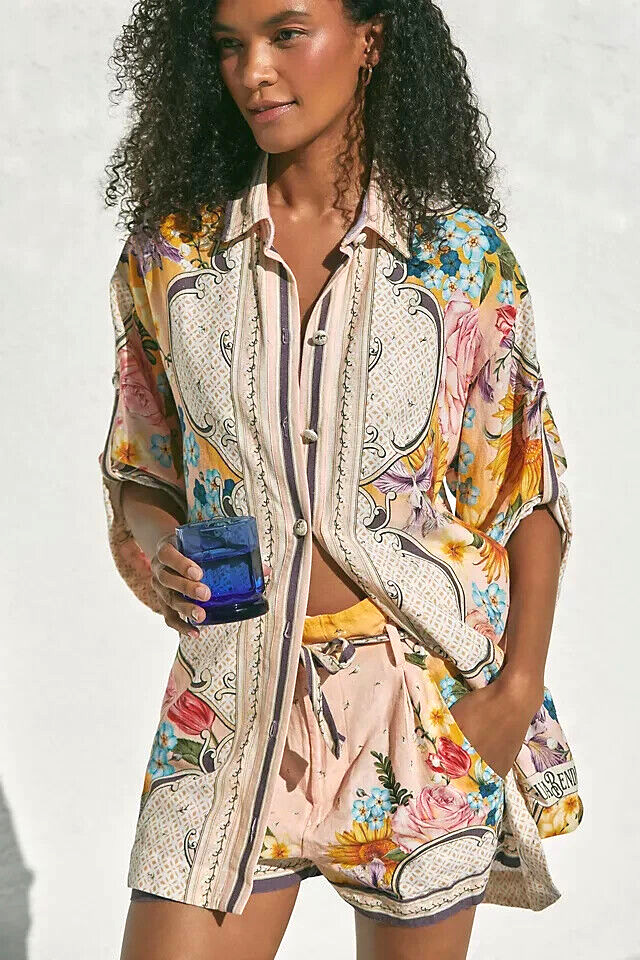 Agua Bendita Chrissy Tunic Shirtdress Buttondown Linen Anthropologie Size M NEW