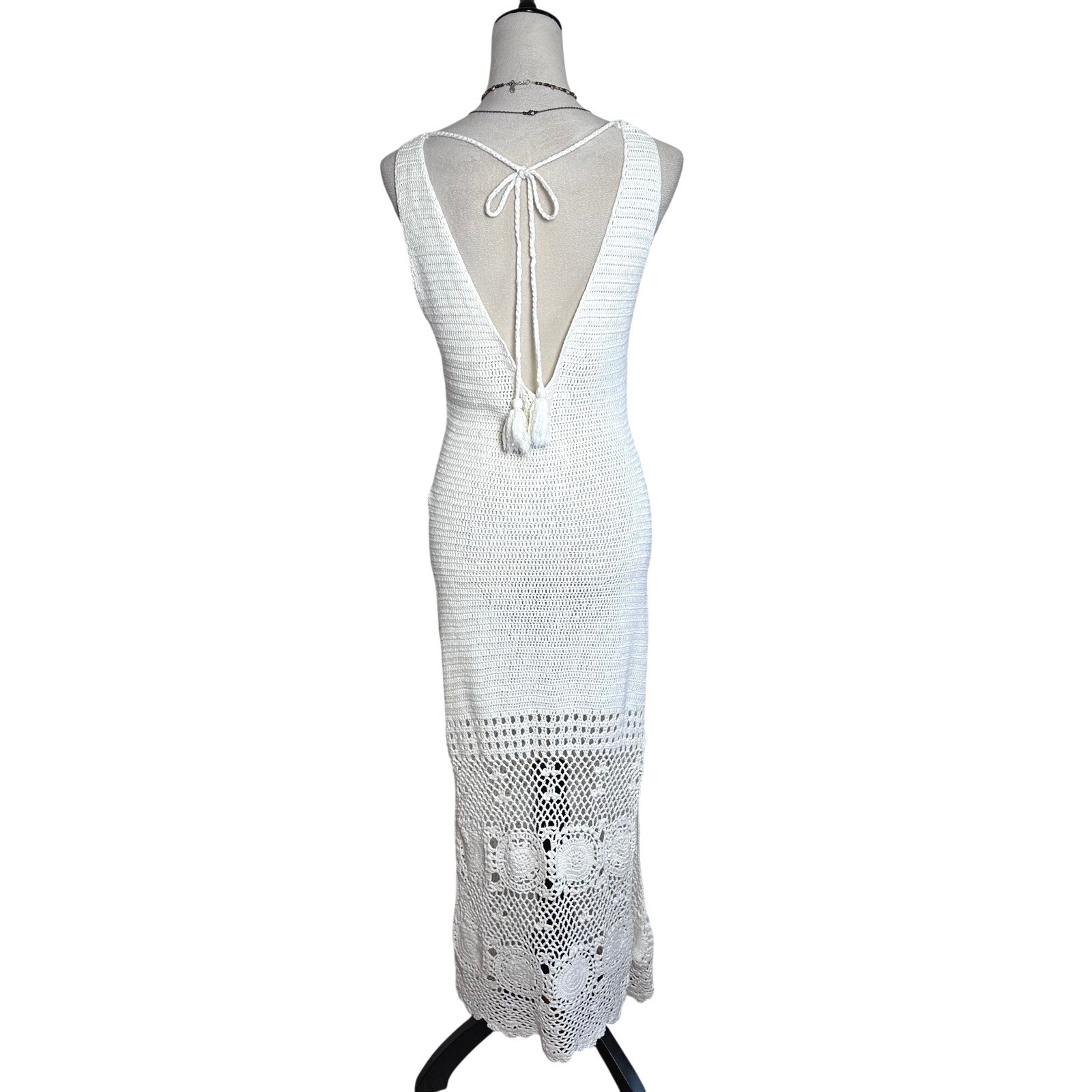 Spell & The Gypsy Let The Sunshine In Crochet Maxi Dress Cream Boho V-Neck M