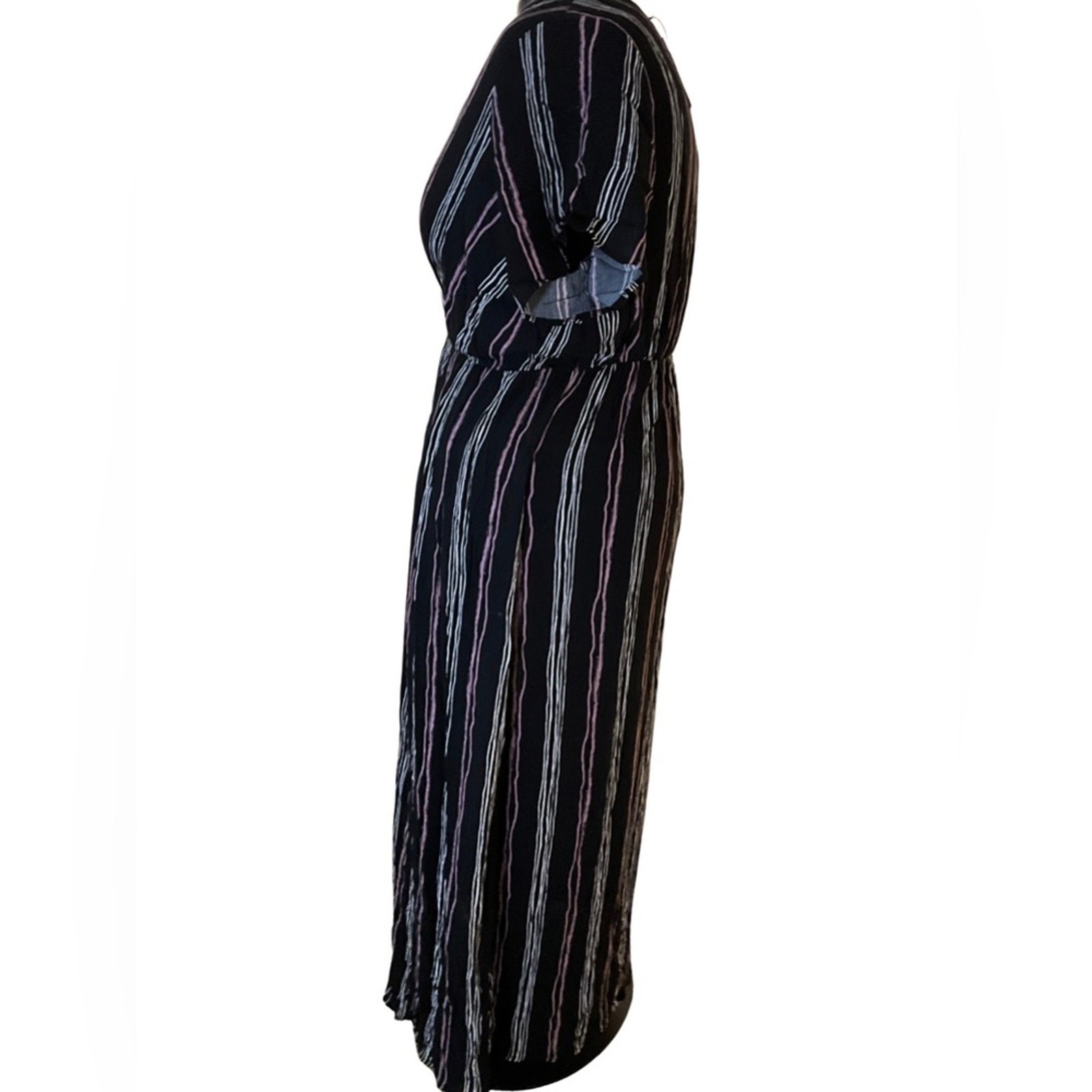 City Chic Maxi Knot Stripe Wrap Dress 18W dark Romance moody beach resort NWT