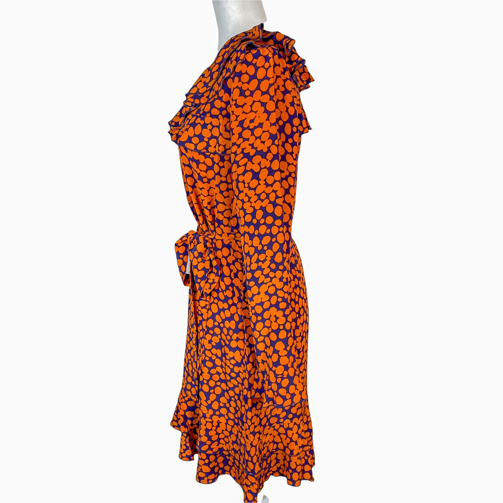 Anine Bing Paloma 100% Silk Spotted Print Ruffle Dress Harvest Navy Size XS