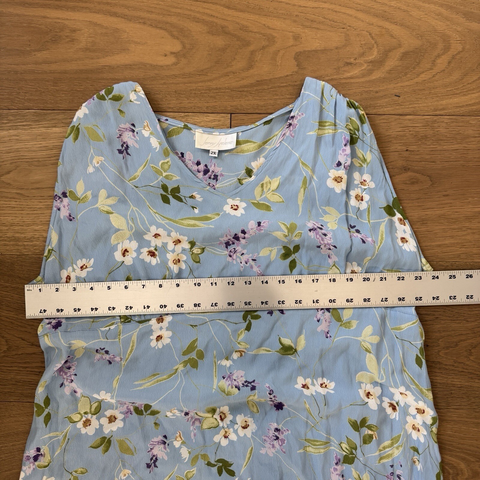 VTG! Jenny Helene Blue Floral Summer Long Dress 2X 100% Rayon USA Cottagecore