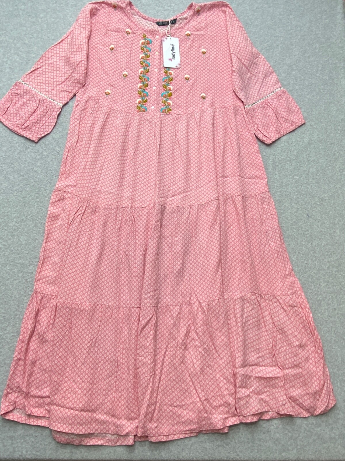 Mittoo by Khantil Womens Dress XL Boho Embroidered Maxi Pink Cottagecore