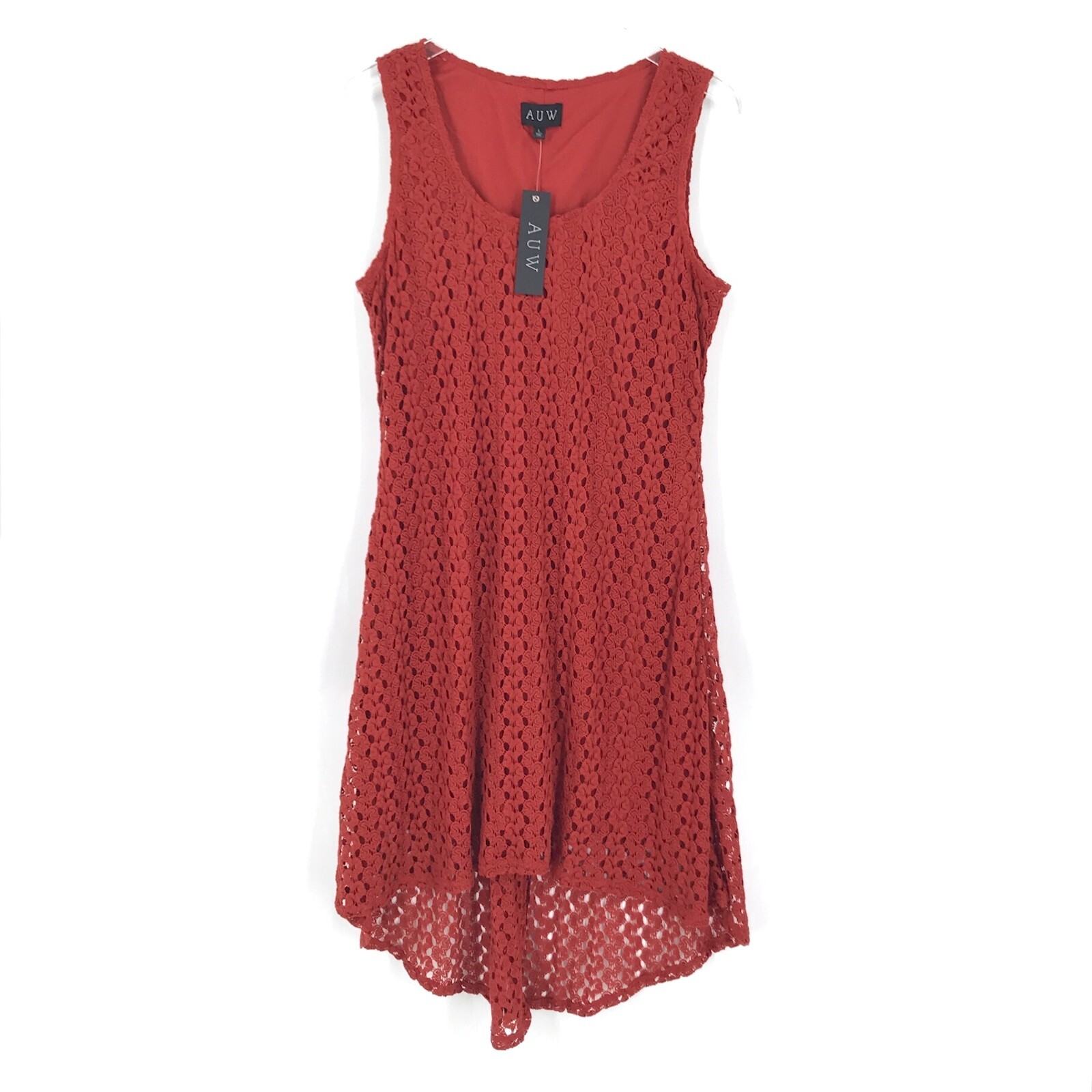 AUW Womens Dress Large Red Sleeveless Pullover Embroidered Lined Sexy Holiday