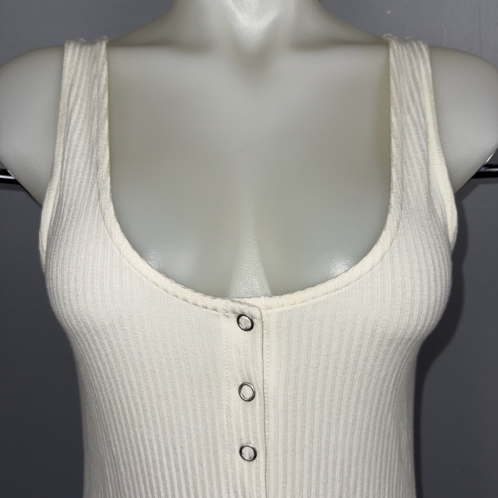 Forever 21 Ribbed Snap-Button Tank Mini Dress Womens M Ivory Swim Cover Up *READ