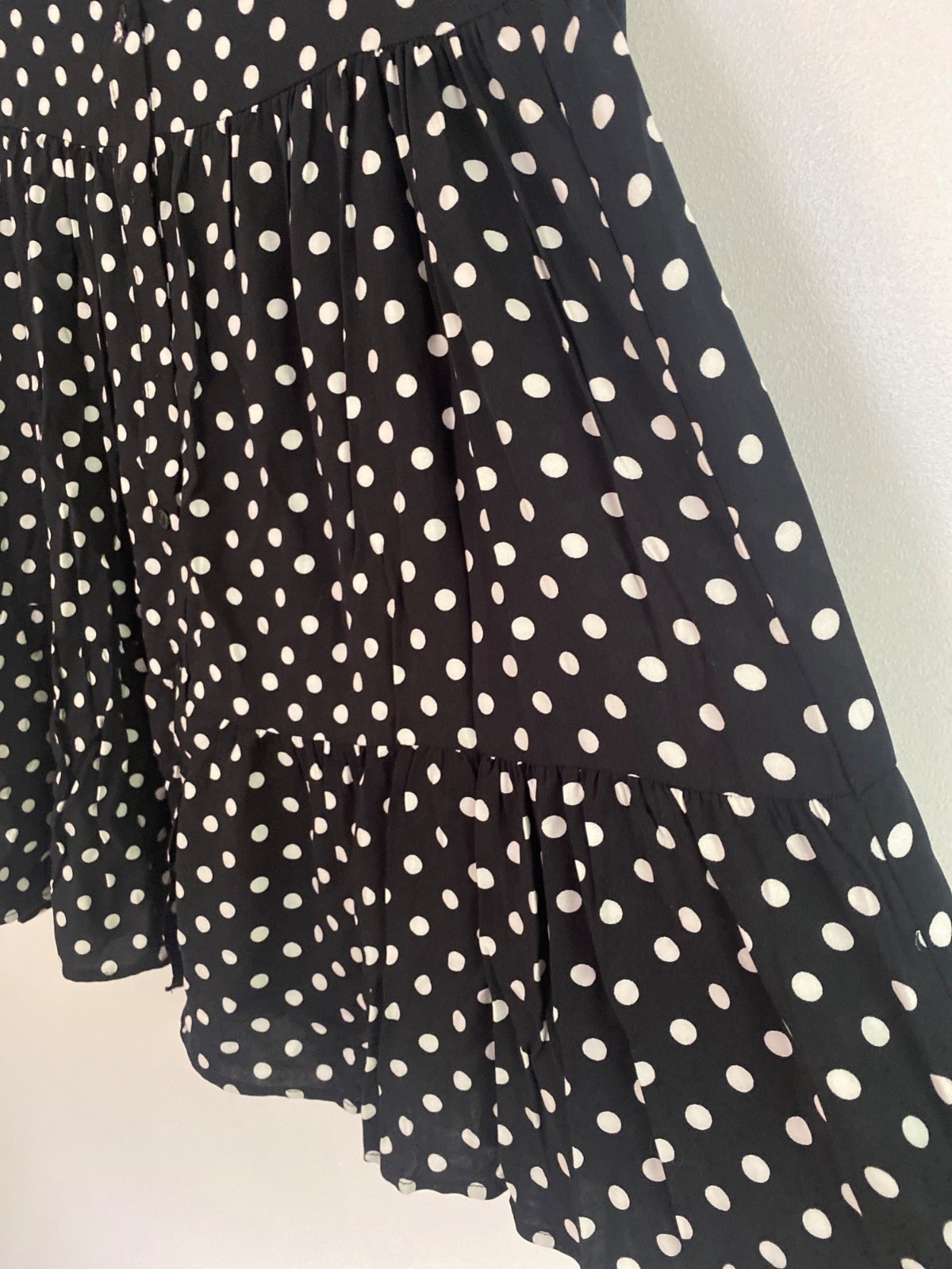 NWT Stradivarius Black & White Polka Dot Long-Sleeve Tiered Mini Dress Size M