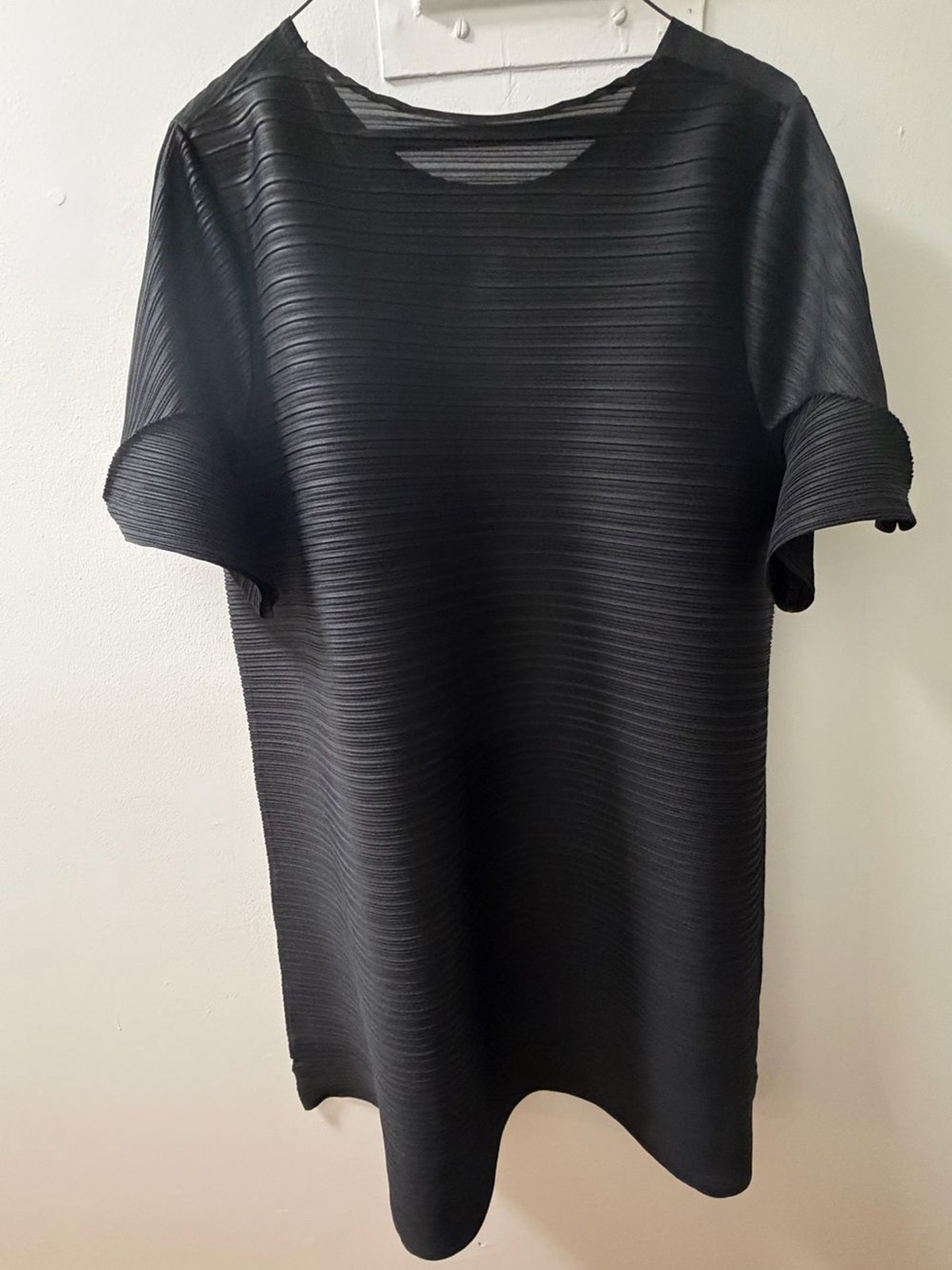 Black Pleated Minimalist Shift Dress – Avant Garde Japanese Inspired Tunic L XL