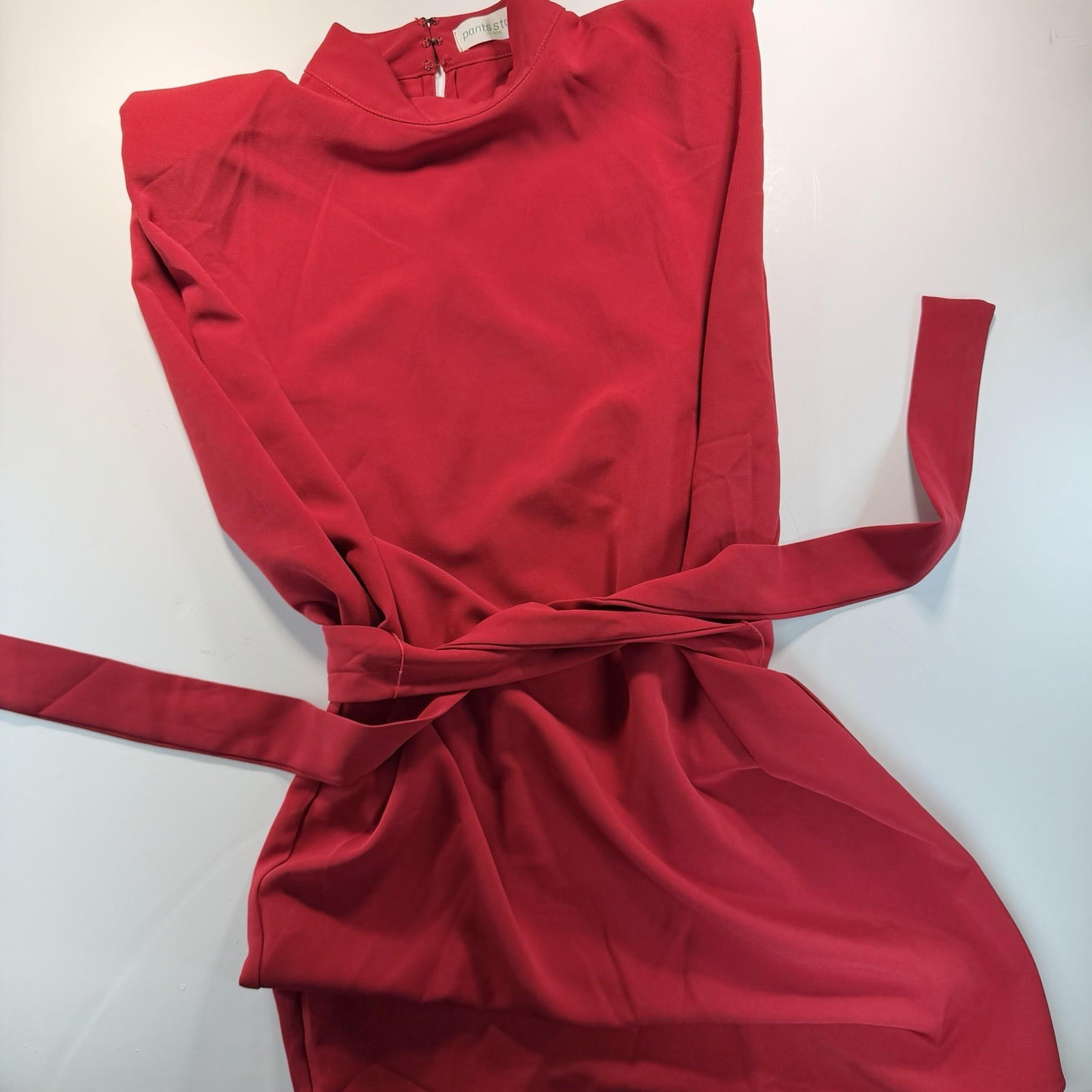 Women’s Crimson Red Shift Dress W/ Shoulder Pad & Tie Belt NWT L Pants Store