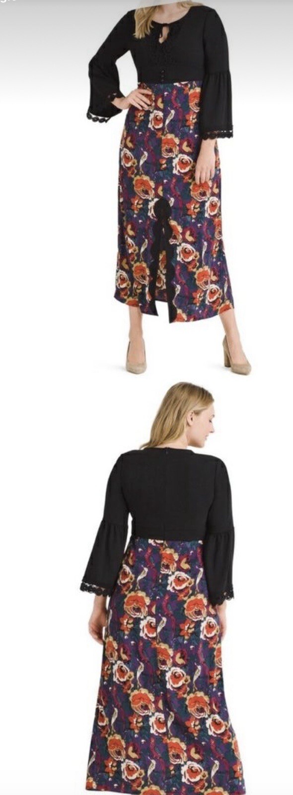 Anna Sui Modcloth Retro Floral Birds Print Midi Maxi Dress Size 10