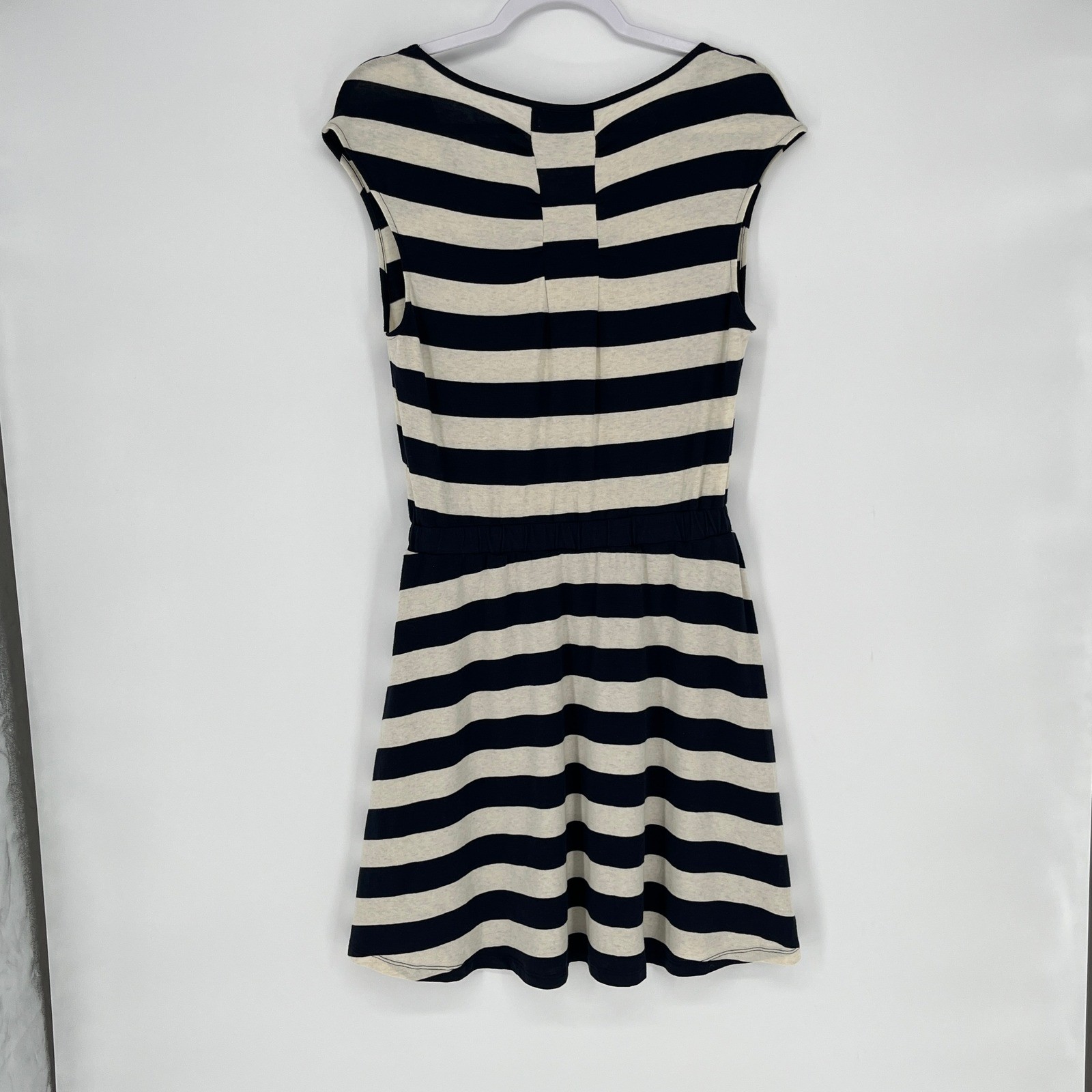 Banana Republic Navy Cream Striped Pima Cotton Fit & Flare Dress Small Preppy